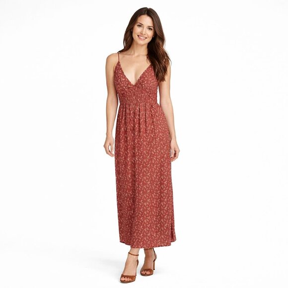 Treasure & Bond Dresses & Skirts - NWT Treasure & Bond L Rust/Mauve Floral Maxi Dress Adjustable Straps Open Back